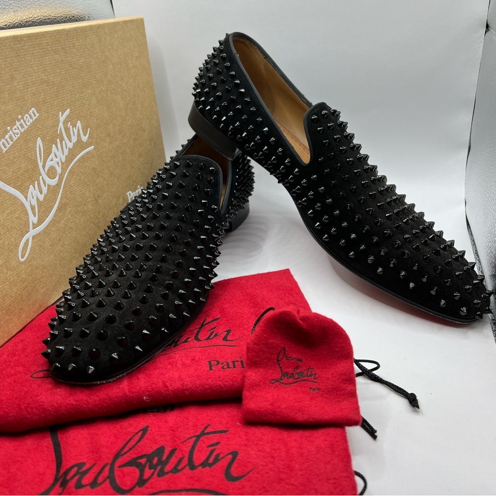 SOLD Christian Louboutin Dandelion Spikes Flat Loafers Veau Velours Black 48